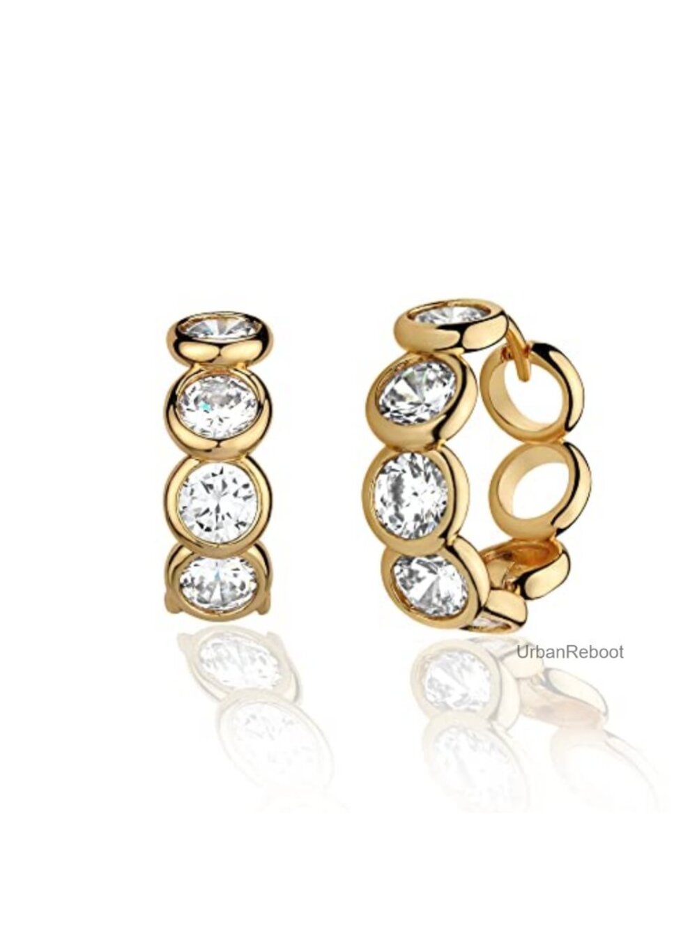 14K Gold Plated Huggie Hoop Earrings Cubic Zirconia Minimalist Dainty Circle